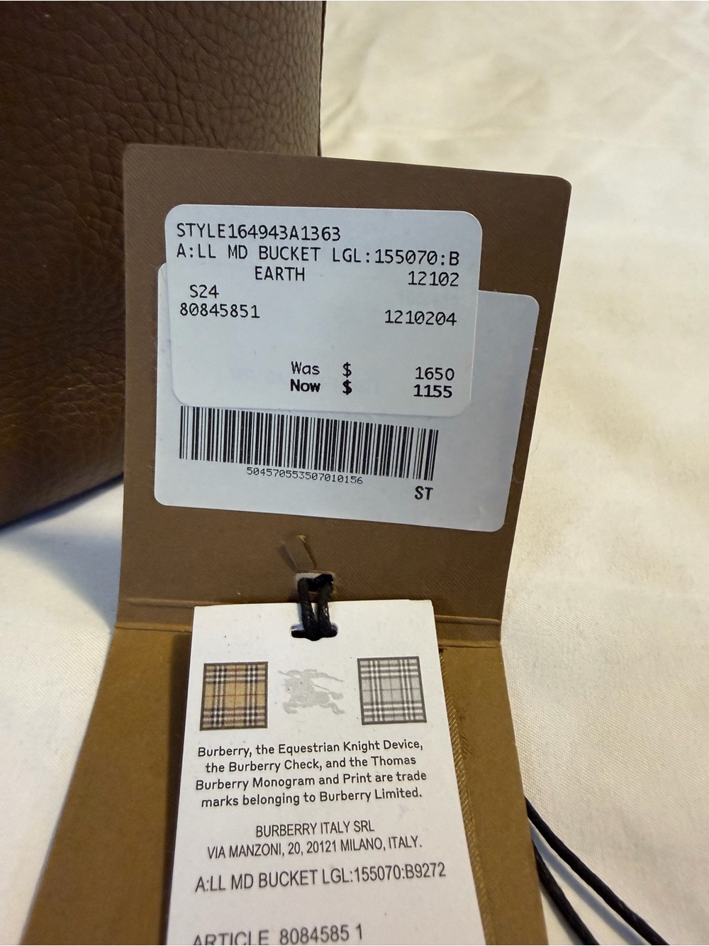 Burberry Chocolate Brown Pebbled Leather Bucket Bag with Check Strap - Picture 8 of 8